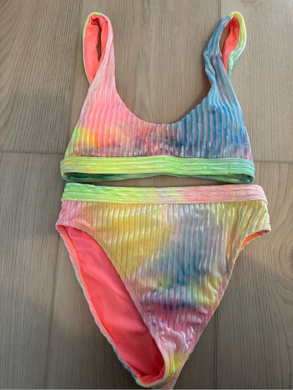 Tie-Dye Ribbed Bikini Set - Neon Multicolor